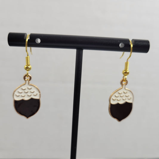Cute Acorn Dangle Earrings Fall Autumn Enamel Thanksgiving Gold Tone Gift E107E