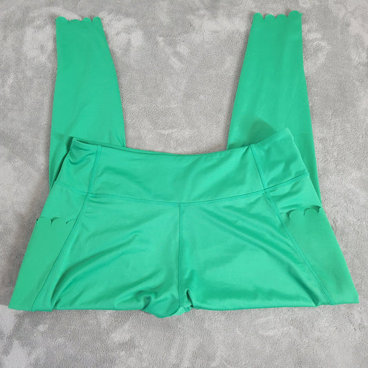 Crown & Ivy Womens 2X Green Scallop Hem Cropped Leggings Pockets GRE53E