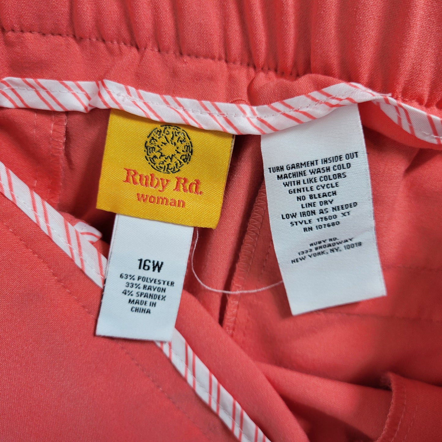 Ruby Rd Women 16W Dress Pants Pink Solid Straight Leg Elastic Waist PIN20E