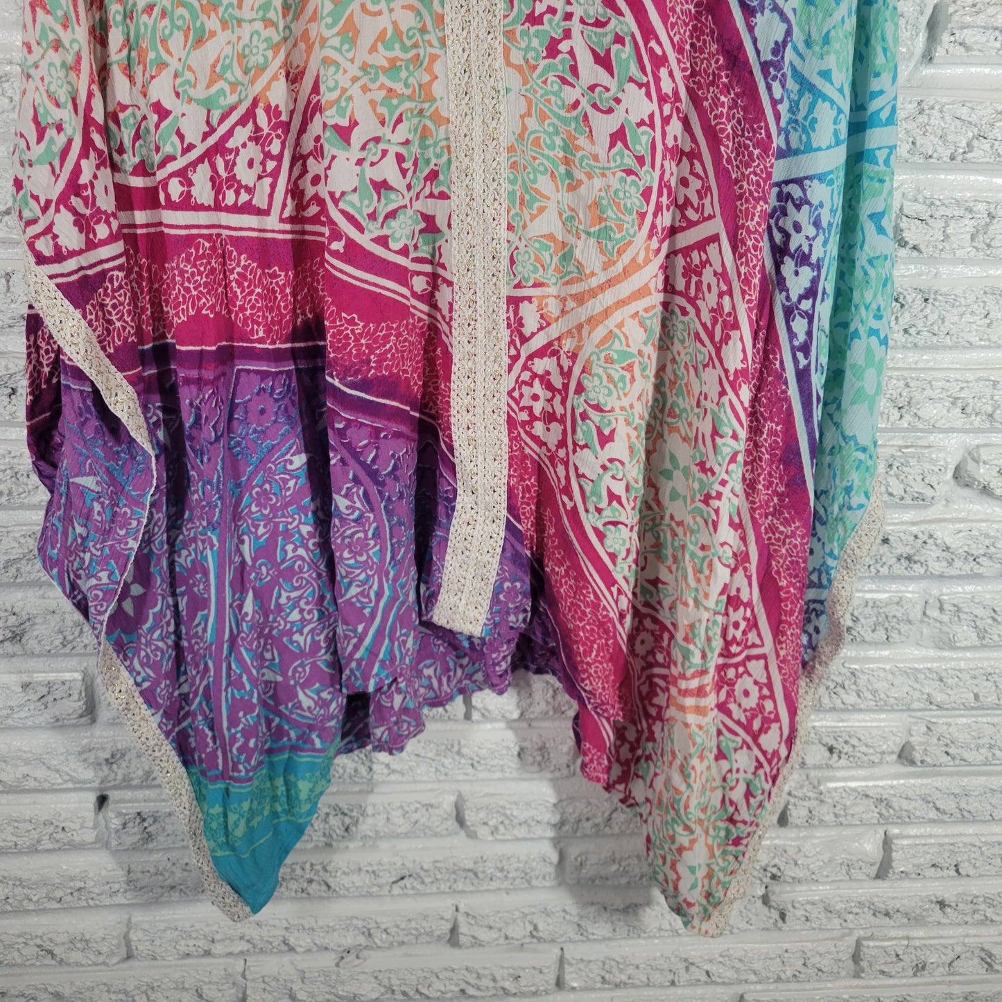 Chicos Womens L XL Floral Kimono Top Crochet Metallic V Neck Pullover FLO187E