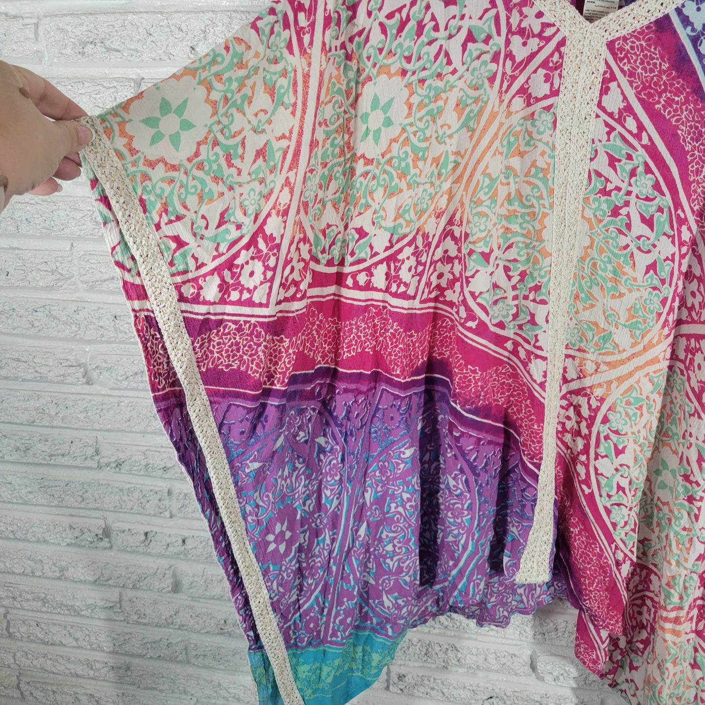 Chicos Womens L XL Floral Kimono Top Crochet Metallic V Neck Pullover FLO187E