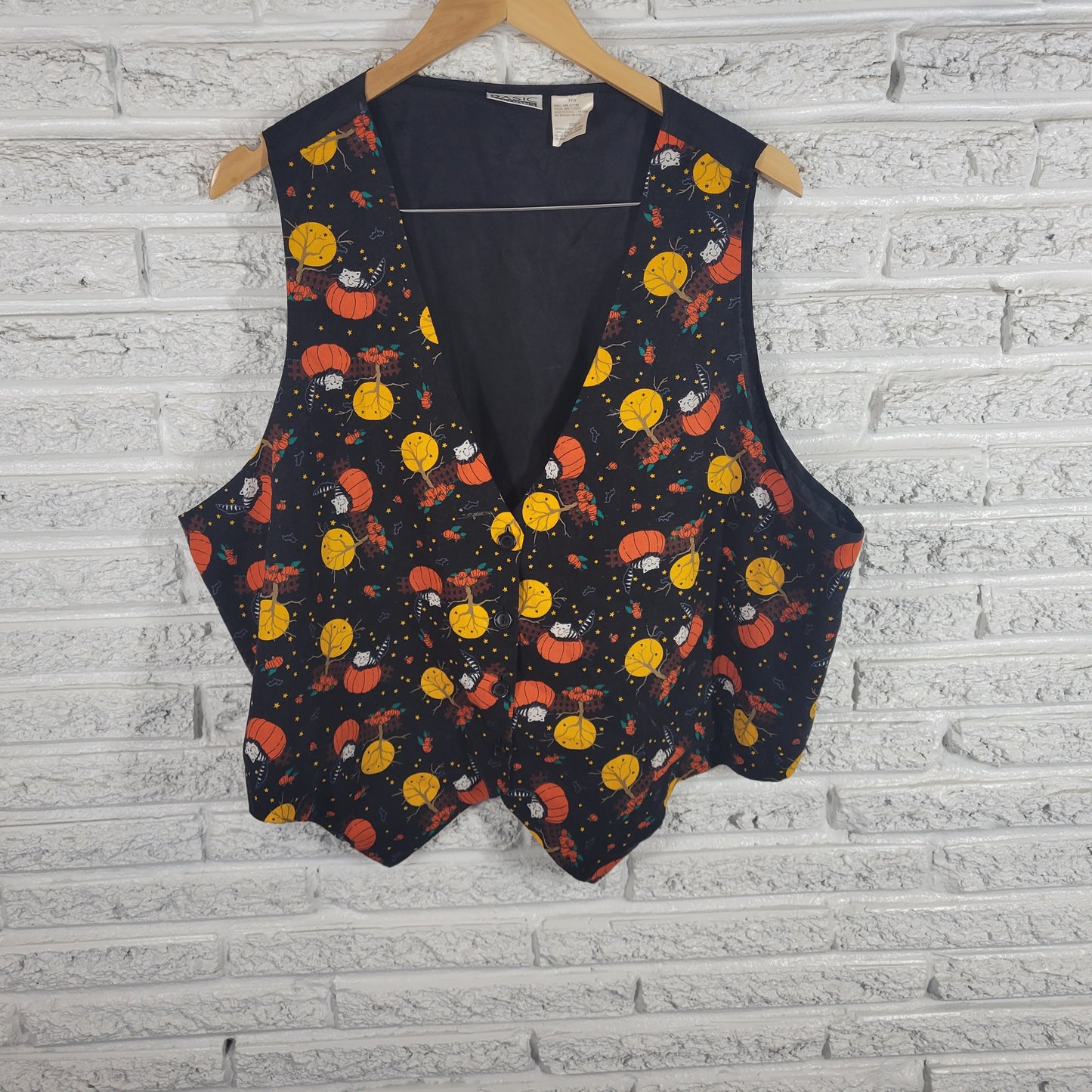 Basic Editions 24W Halloween Vest Black Orange Cotton Lined Button Up NOV72XE