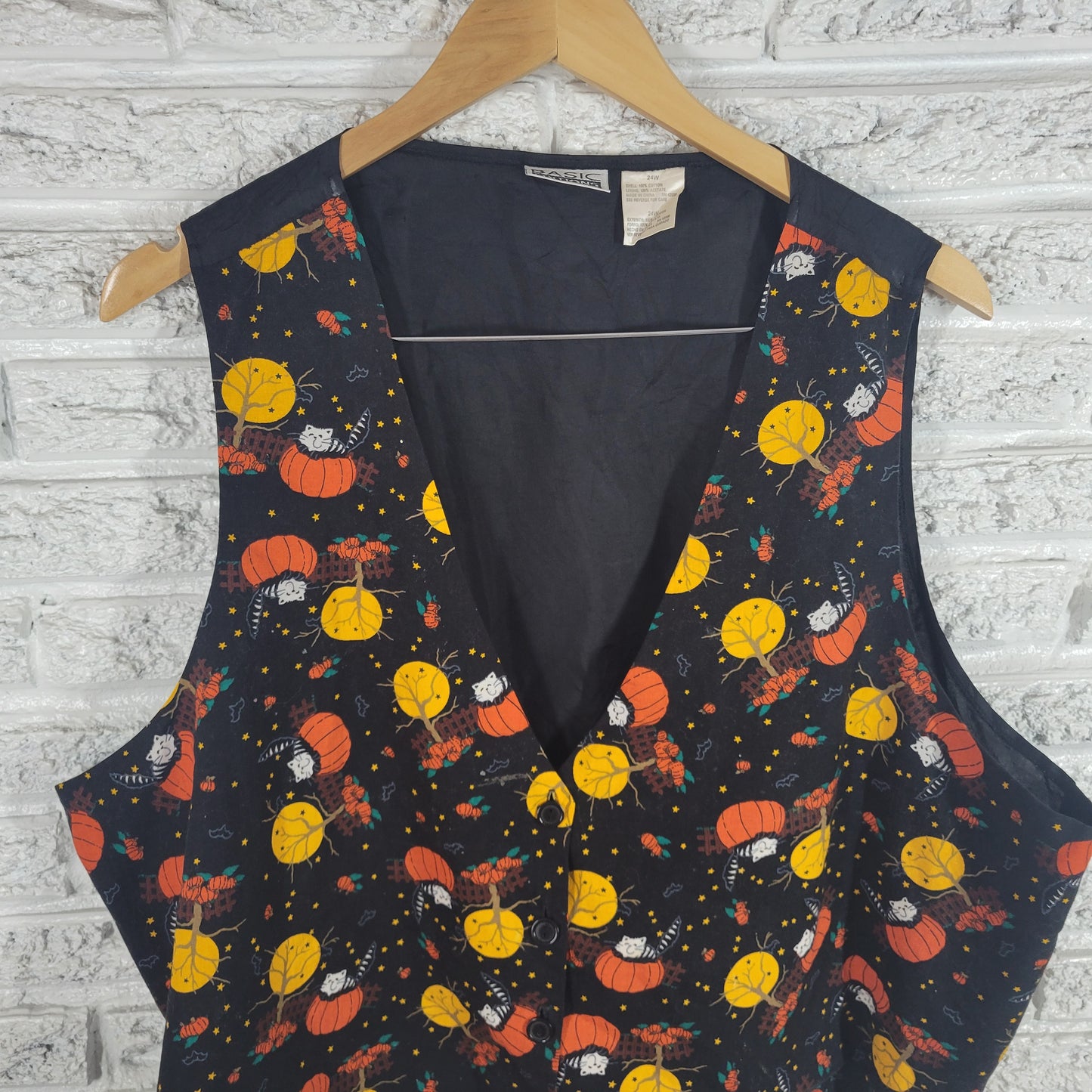 Basic Editions 24W Halloween Vest Black Orange Cotton Lined Button Up NOV72XE