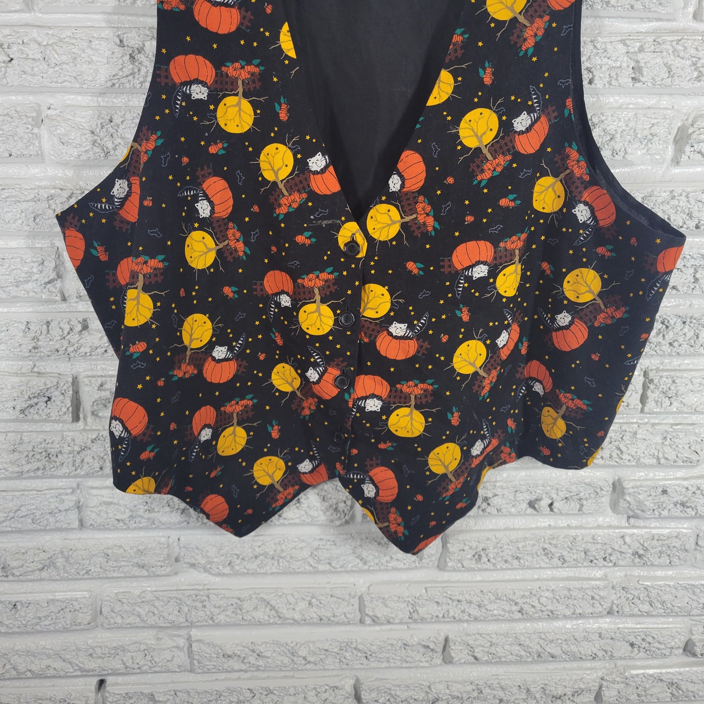 Basic Editions 24W Halloween Vest Black Orange Cotton Lined Button Up NOV72XE
