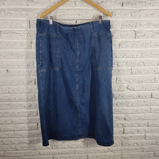 Denim & Co Womens 18W Denim Skirt Midi Medium Blue Elastic Waist Pull On BLU95E