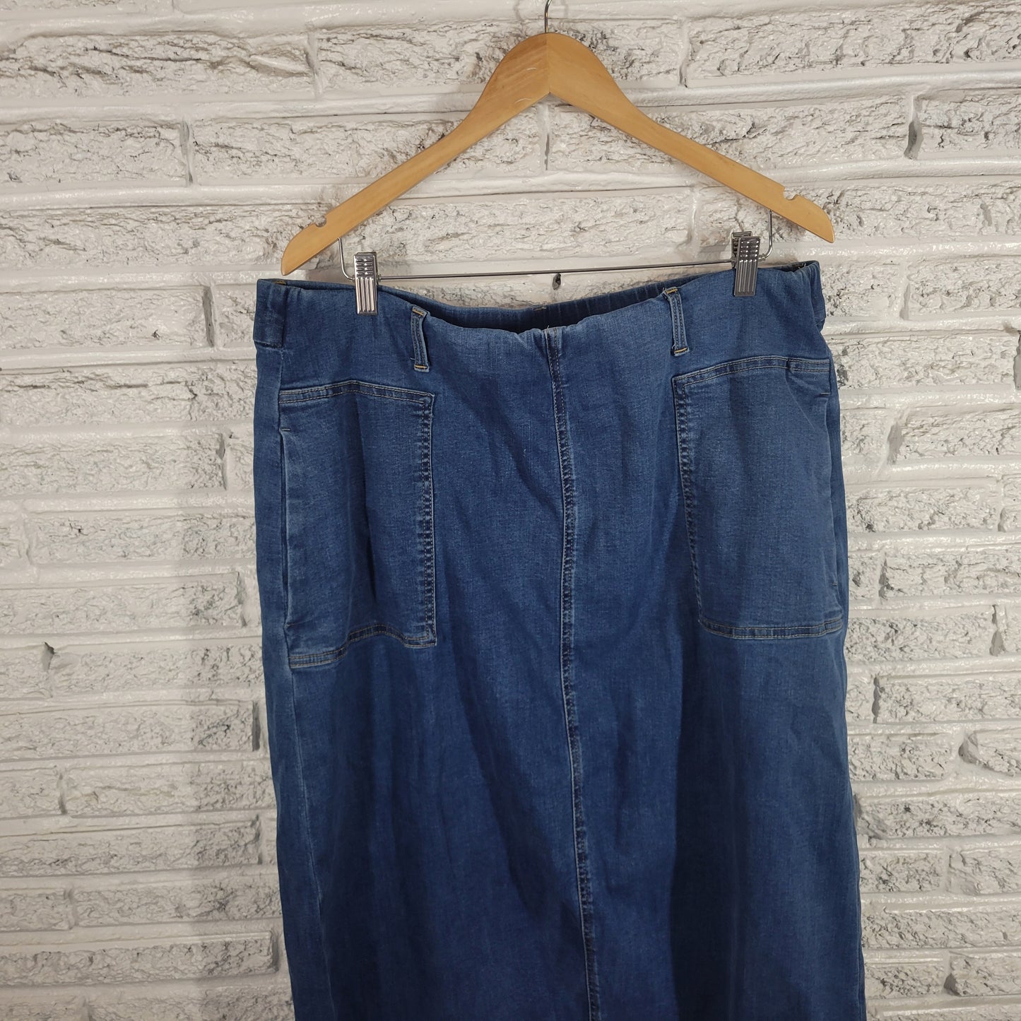 Denim & Co Womens 18W Denim Skirt Midi Medium Blue Elastic Waist Pull On BLU95E
