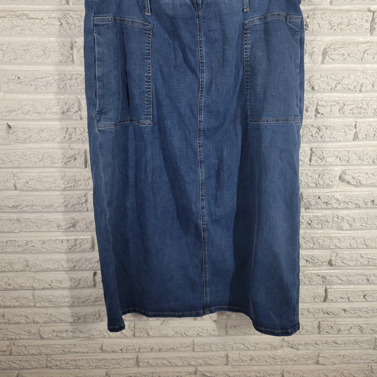Denim & Co Womens 18W Denim Skirt Midi Medium Blue Elastic Waist Pull On BLU95E
