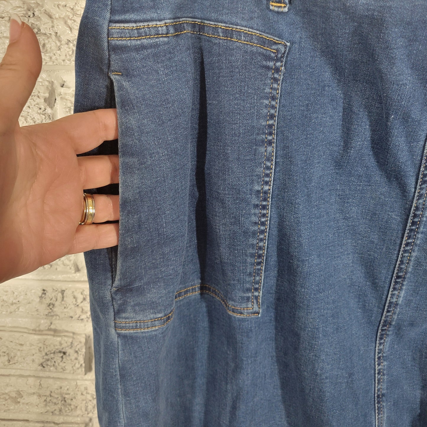 Denim & Co Womens 18W Denim Skirt Midi Medium Blue Elastic Waist Pull On BLU95E