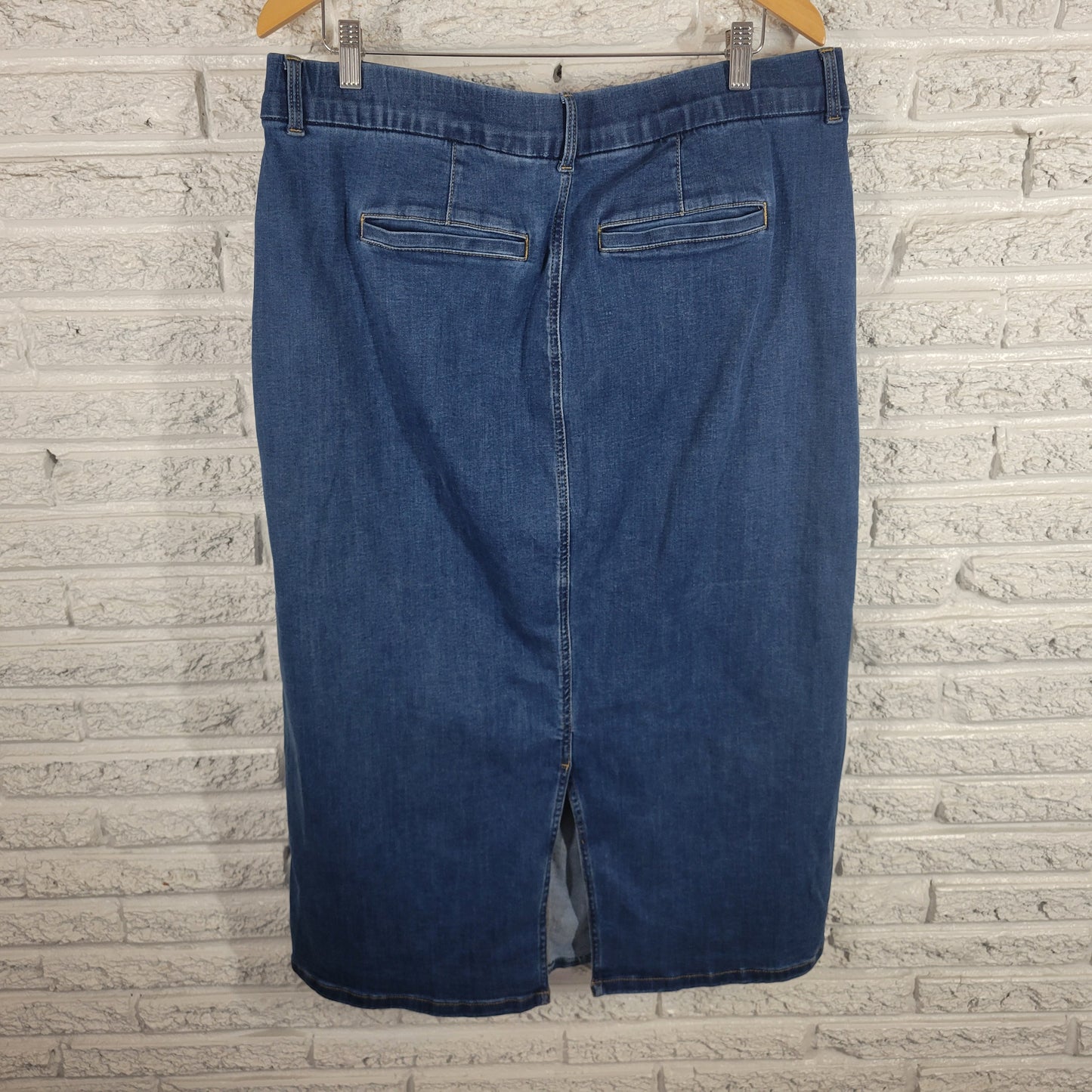Denim & Co Womens 18W Denim Skirt Midi Medium Blue Elastic Waist Pull On BLU95E