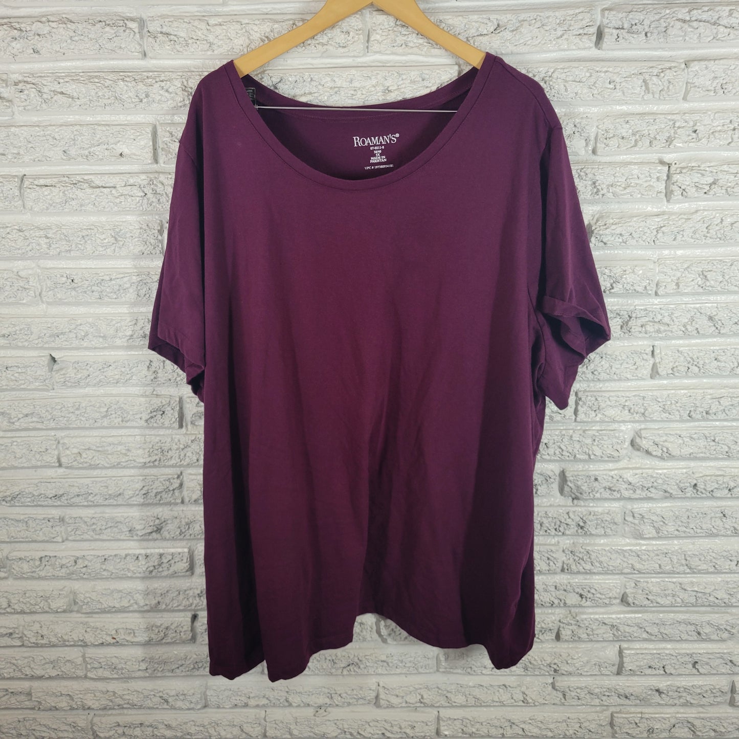 Roamans Tee Shirt 5X Womens Plus Purple Short Sleeve Crew Neck Cotton PUR56E