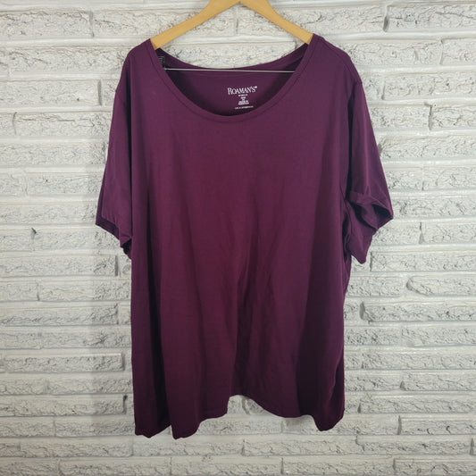Roamans Tee Shirt 5X Womens Plus Purple Short Sleeve Crew Neck Cotton PUR56E