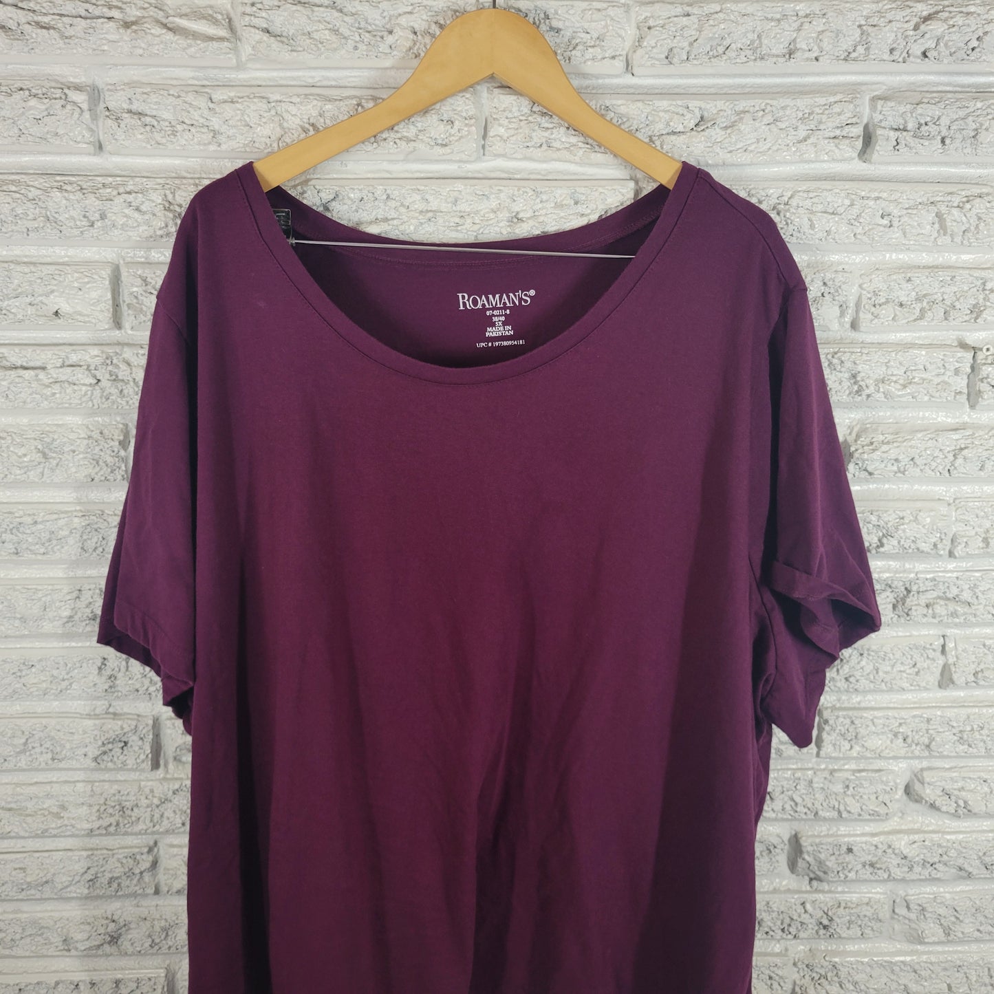 Roamans Tee Shirt 5X Womens Plus Purple Short Sleeve Crew Neck Cotton PUR56E