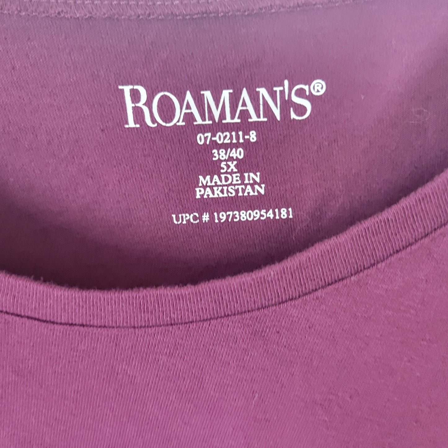 Roamans Tee Shirt 5X Womens Plus Purple Short Sleeve Crew Neck Cotton PUR56E