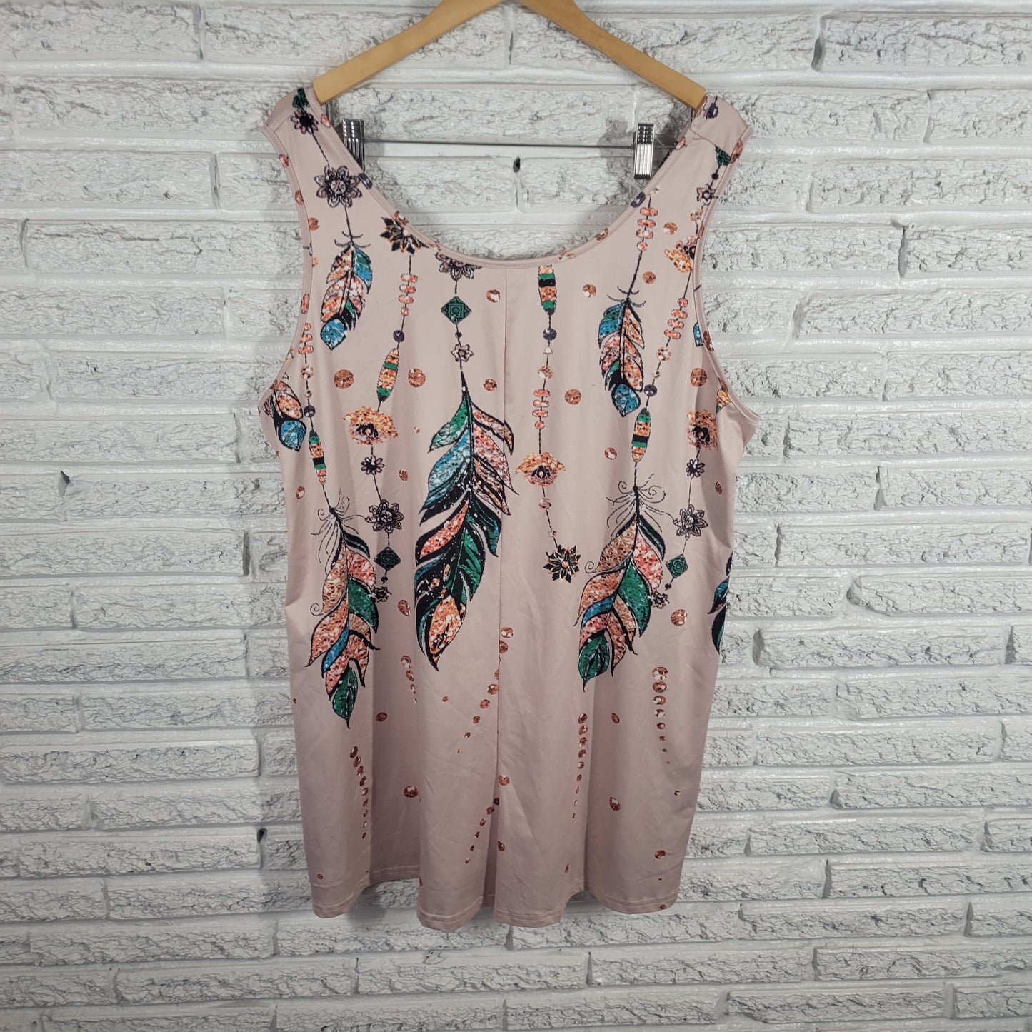 Emery Rose Womens 3XL Romper Multicolor Feather Print Sleeveless Pocket FLO185E
