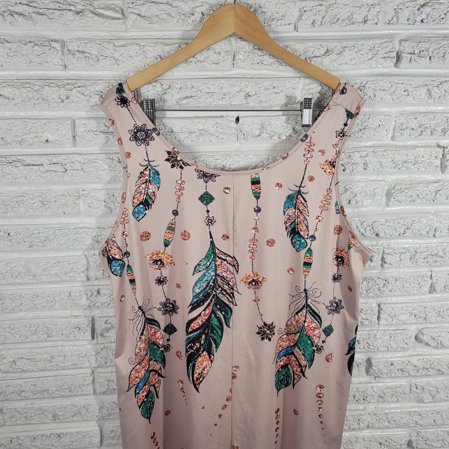 Emery Rose Womens 3XL Romper Multicolor Feather Print Sleeveless Pocket FLO185E