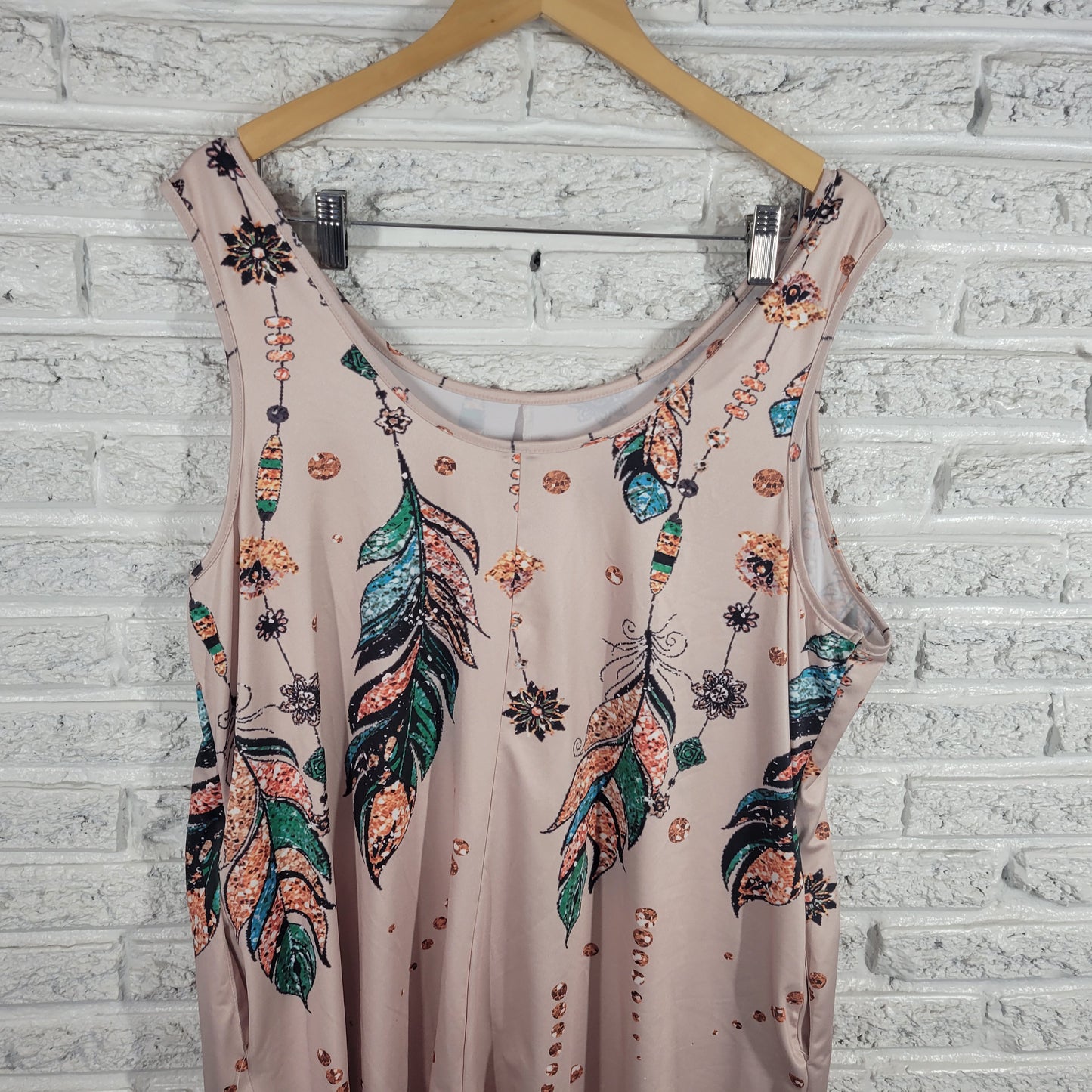 Emery Rose Womens 3XL Romper Multicolor Feather Print Sleeveless Pocket FLO185E
