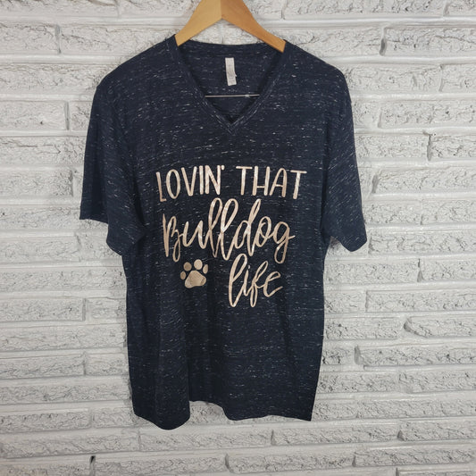 Bella Canvas XL Black Bulldog Tee V Neck Graphic T Shirt Short Sleeve BLA24E