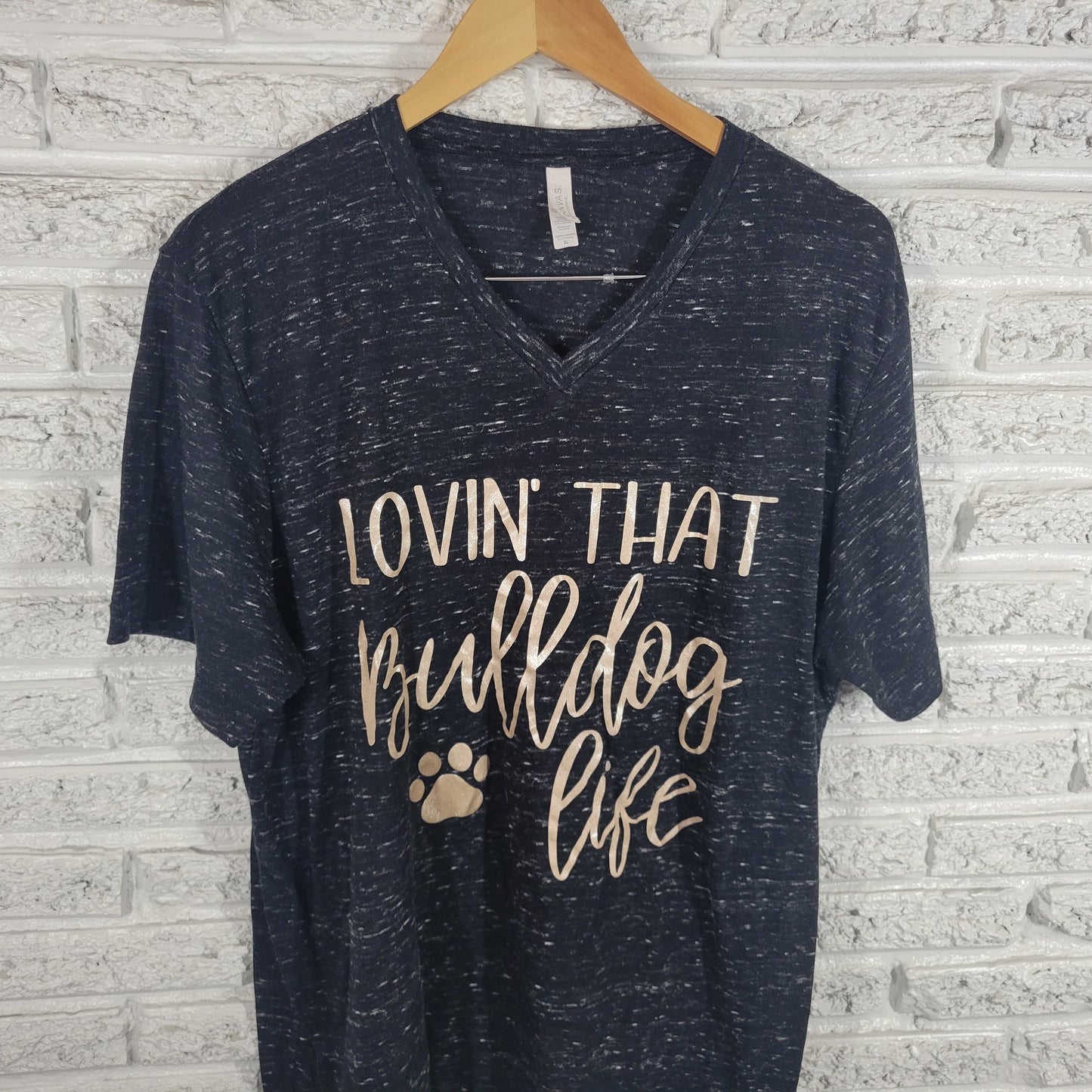 Bella Canvas XL Black Bulldog Tee V Neck Graphic T Shirt Short Sleeve BLA24E