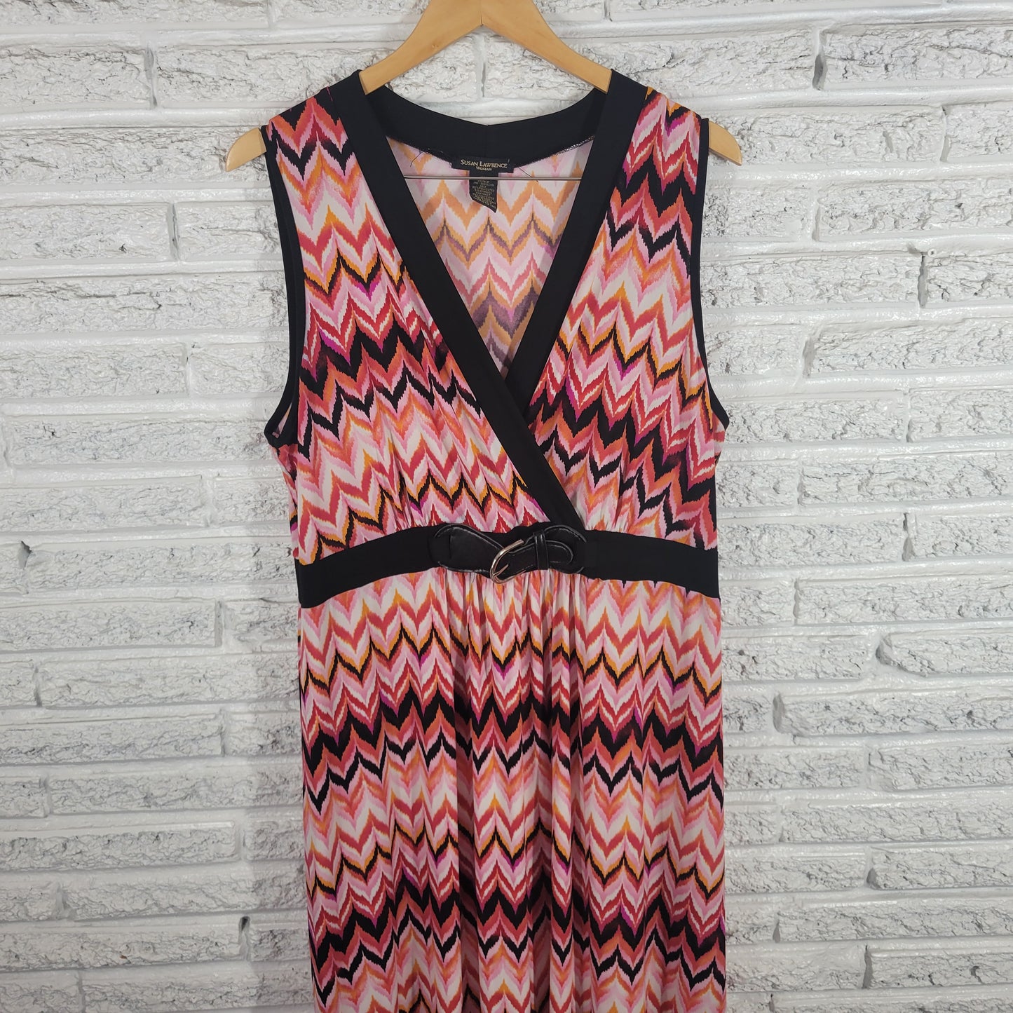 Susan Lawrence 3X Sheath Dress Multicolor Geometric Watercolor Belted GEO109E