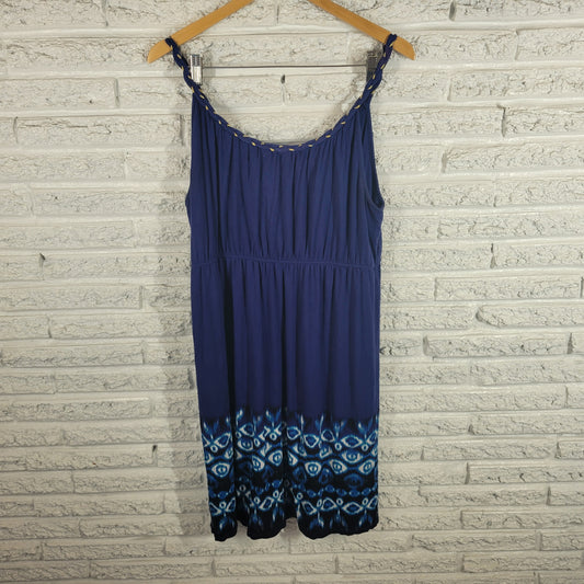 Style & Co Dress XL Blue Geometric Sheath Rope Strap Pullover Sleeveless BLU8E