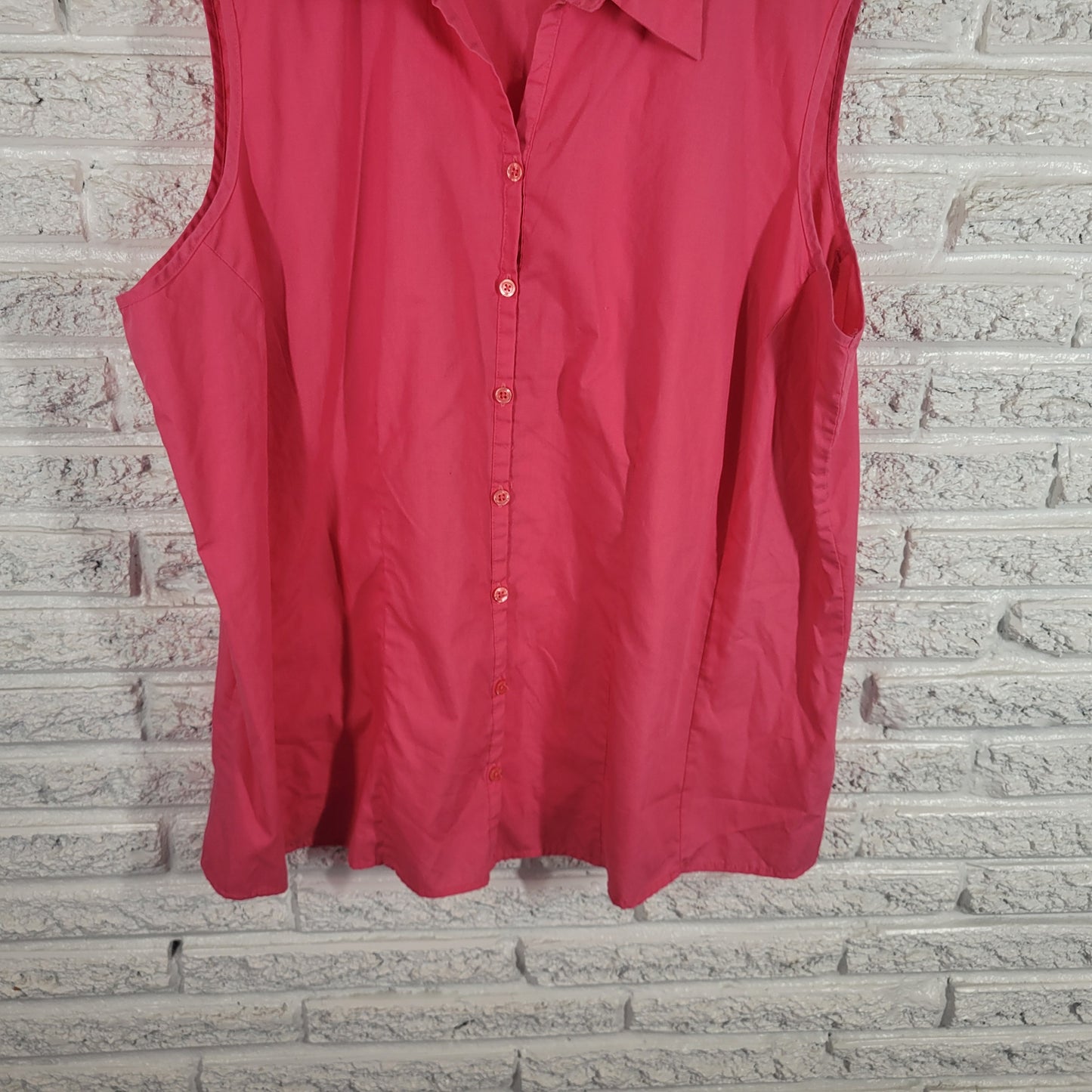 Basic Editions 2X Pink Button Up Shirt Sleeveless Cotton Blend Collared PIN29E