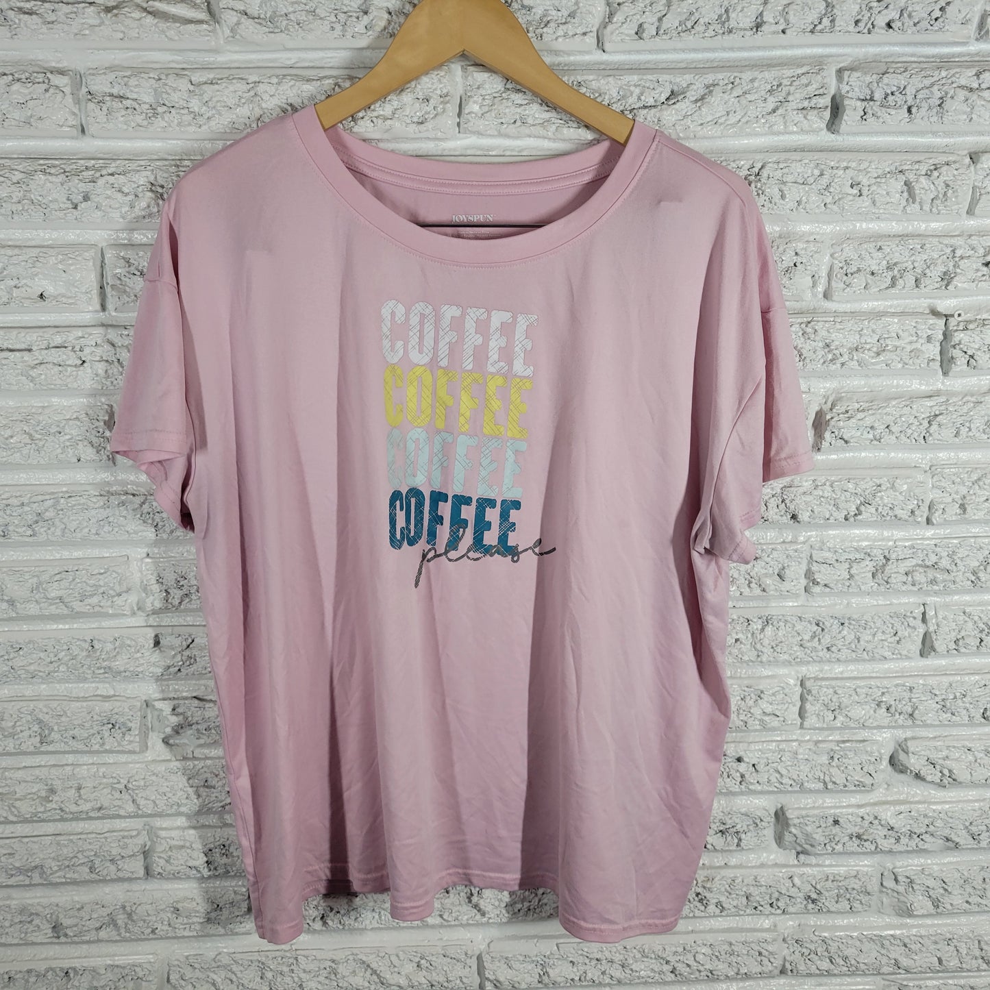 Joyspun Womens Tee Top XL Pajama Shirt Coffee Pink Crew Neck Short Sleeve NOV95E