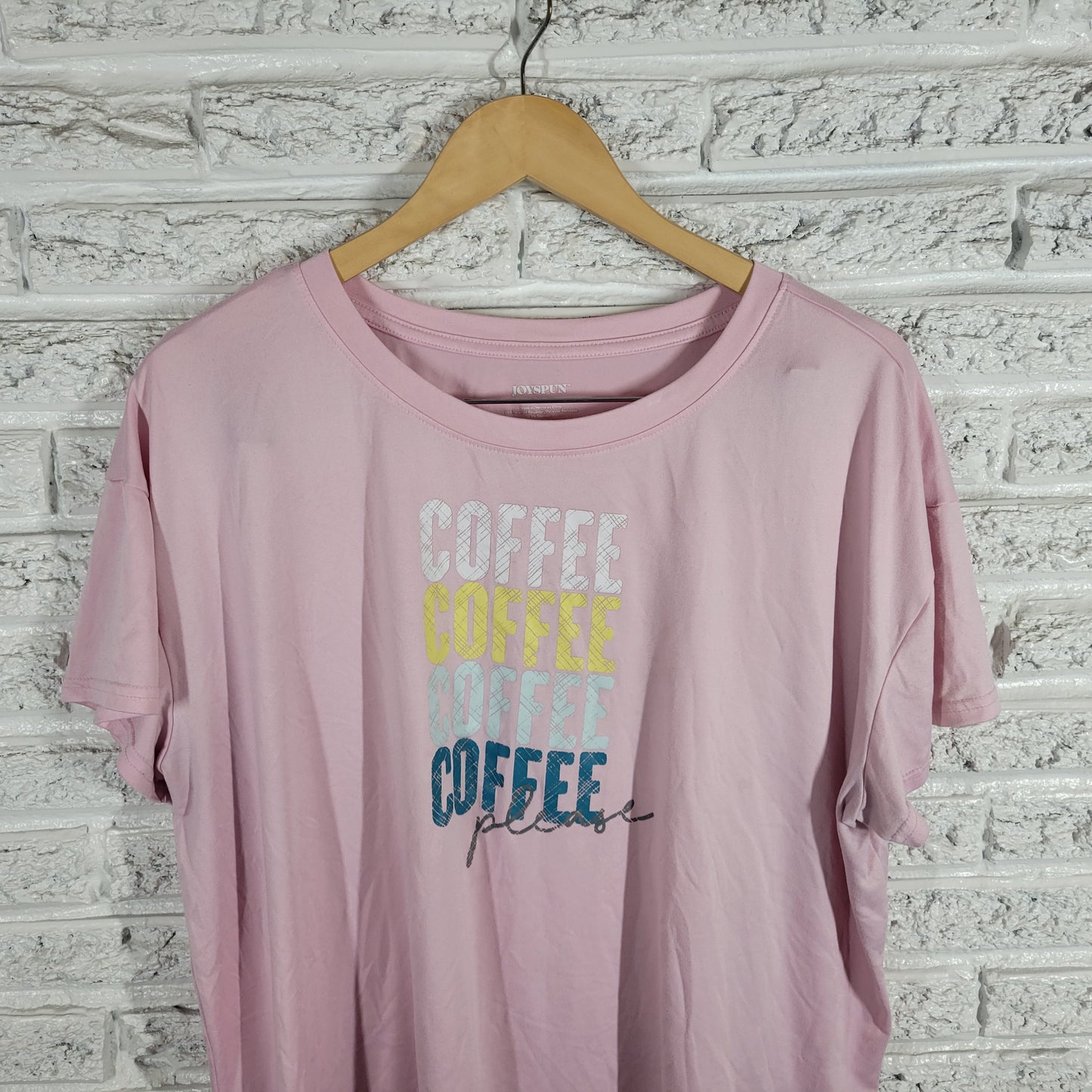 Joyspun Womens Tee Top XL Pajama Shirt Coffee Pink Crew Neck Short Sleeve NOV95E