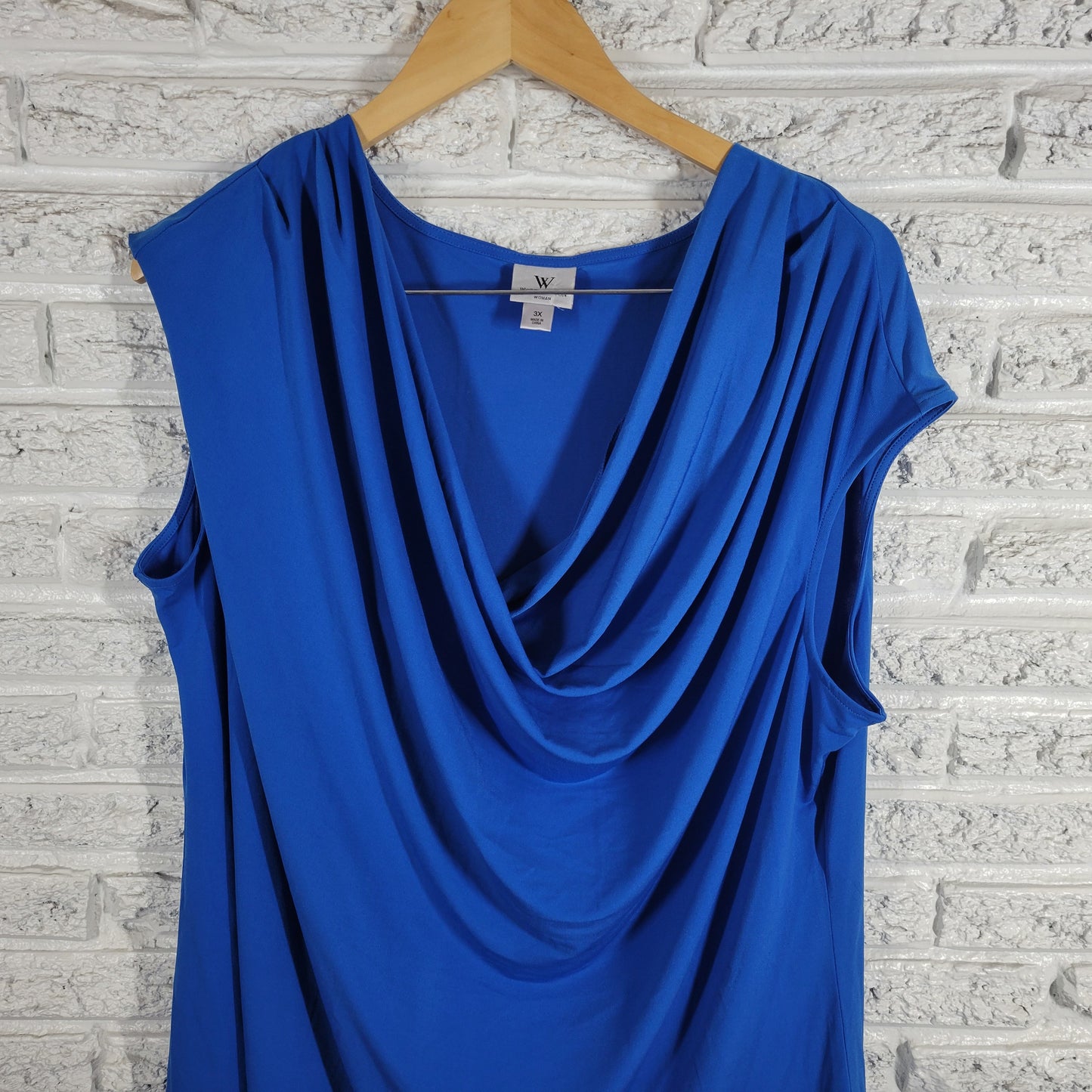 Worthington Womens Tunic Top 3X Blue Sleeveless Boat Neck Draped Plus BLU1XE