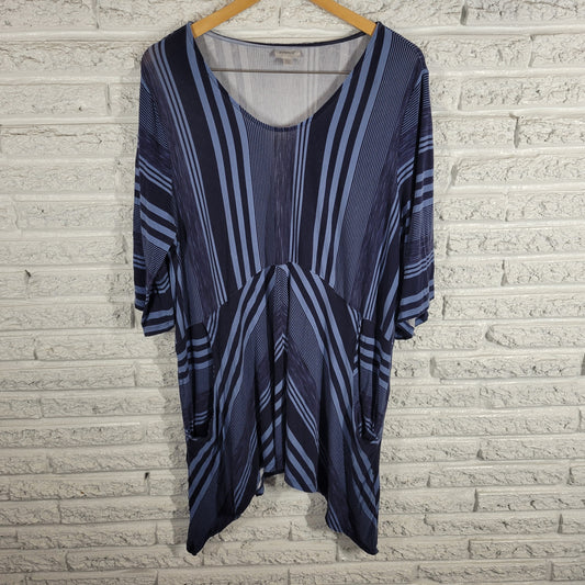 Avenue Womens Smock Tunic 18/20 Blue Stripe 3/4 Sleeve Blouse STR24E