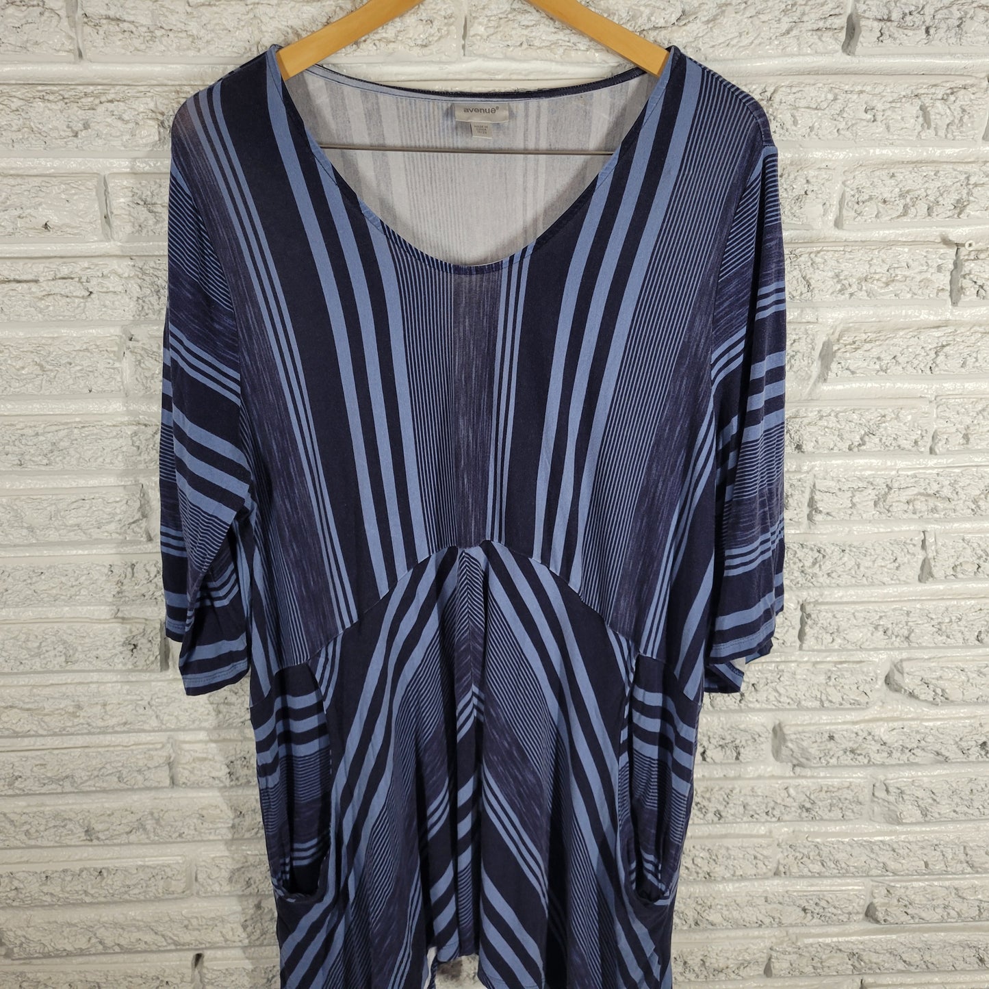 Avenue Womens Smock Tunic 18/20 Blue Stripe 3/4 Sleeve Blouse STR24E