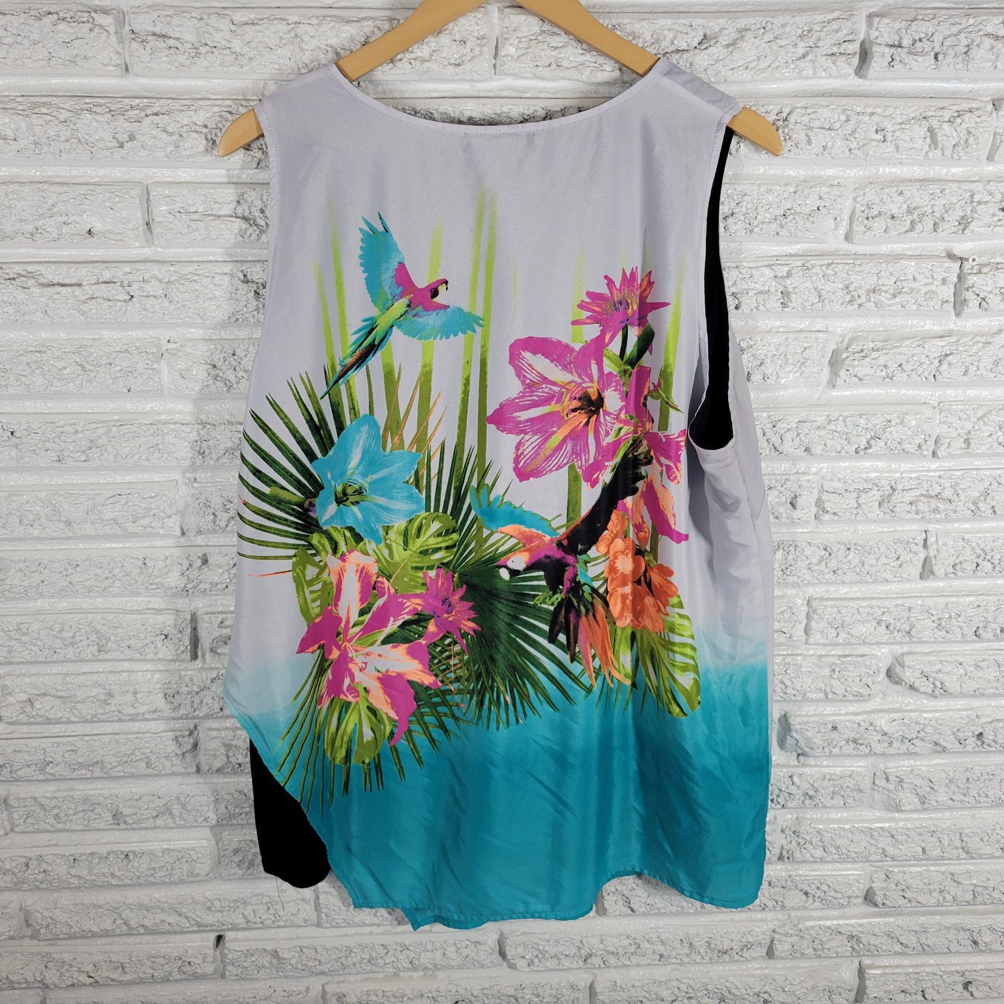 Worthington 2X Tunic Blouse Multicolor Parrot Floral Sleeveless Lined FLO151E
