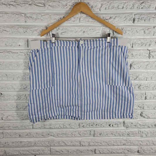 Lee Womens Skort 22 Blue White Stripe Elastic Waist Pocket Plus Size STR47E