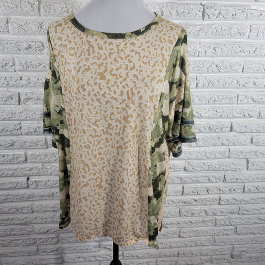 Cato Womens Plus Size 18W 20W Animal Print Tee Top Green Tan Cotton ANI9E