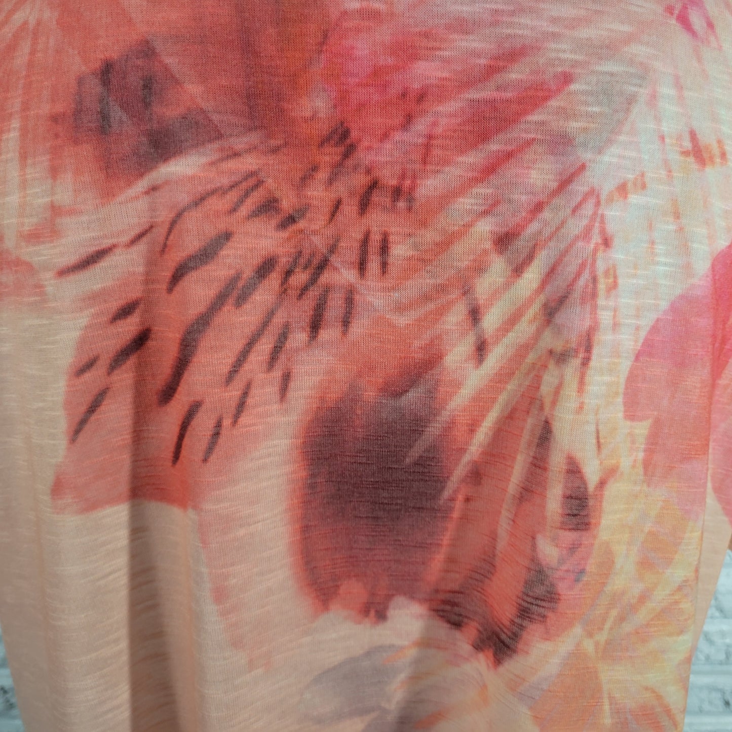 Time & Tru XL Orange Pink Floral Rhinestone Crochet V-Neck Short Sleeve FLO51E