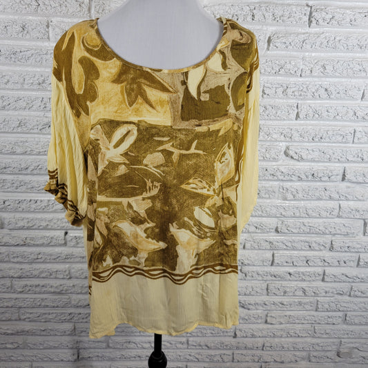 Kaktus Womens 2X Blouse Top Abstract Multicolor Keyhole Round Neck Rayon A17E