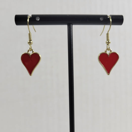 Heart Poker Suit Casino Earrings Hanging Dangle Novelty Fish Hook