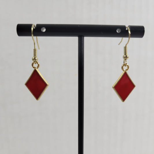 Diamonds Poker Suit Casino Earrings Hanging Dangle Novelty Fish Hook