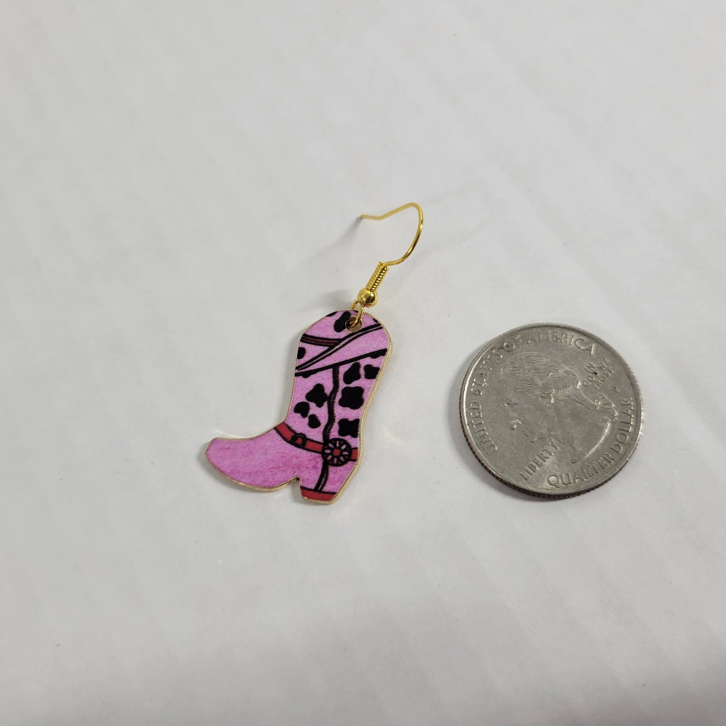 Pink Floral Cowgirl Boot Earrings Gold Tone Western Rodeo Dangle Drop Jewelry
