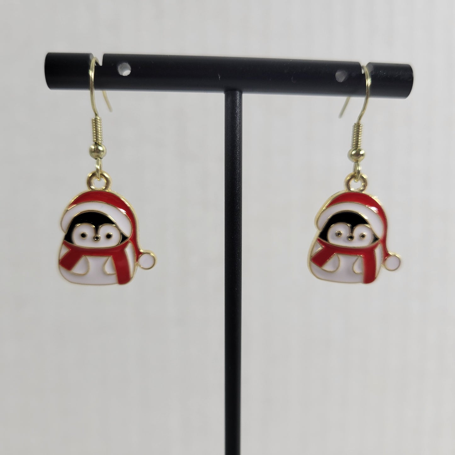 Santa Claus Penguins Earrings Christmas Gold Tone Fish Hook Holiday Winter