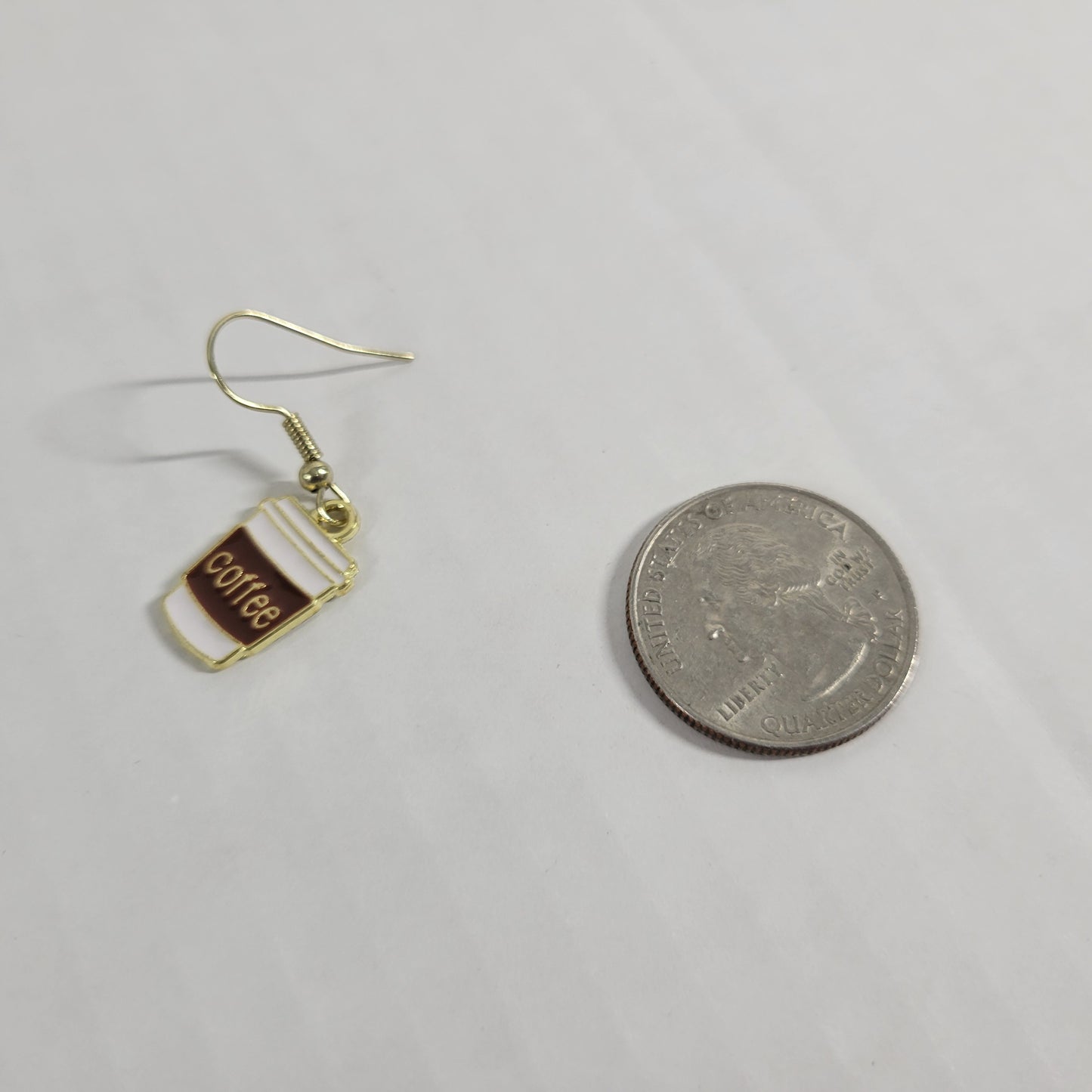 Coffee Cup Earrings One Pair Gold Tone Fish Hook Dangle Caffeine Morning Joe