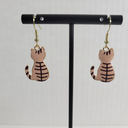 Beige Cat Dangle Earrings Fish Hook Kitten Drop Jewelry Animal Lover Gift E17E