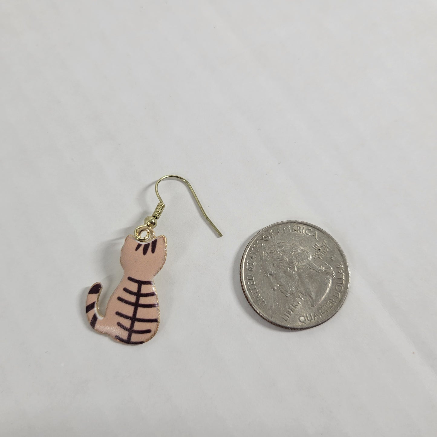 Beige Cat Dangle Earrings Fish Hook Kitten Drop Jewelry Animal Lover Gift E17E