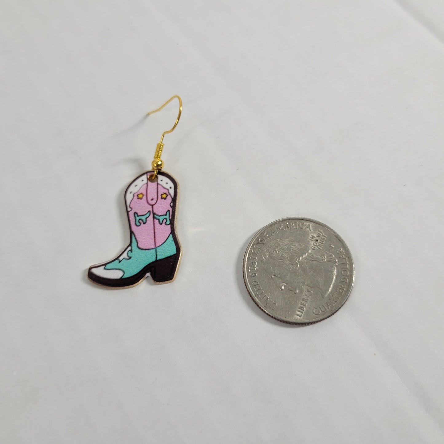 Pink Blue Cowgirl Boot Dangle Earrings Western Splotch Country Jewelry E19E