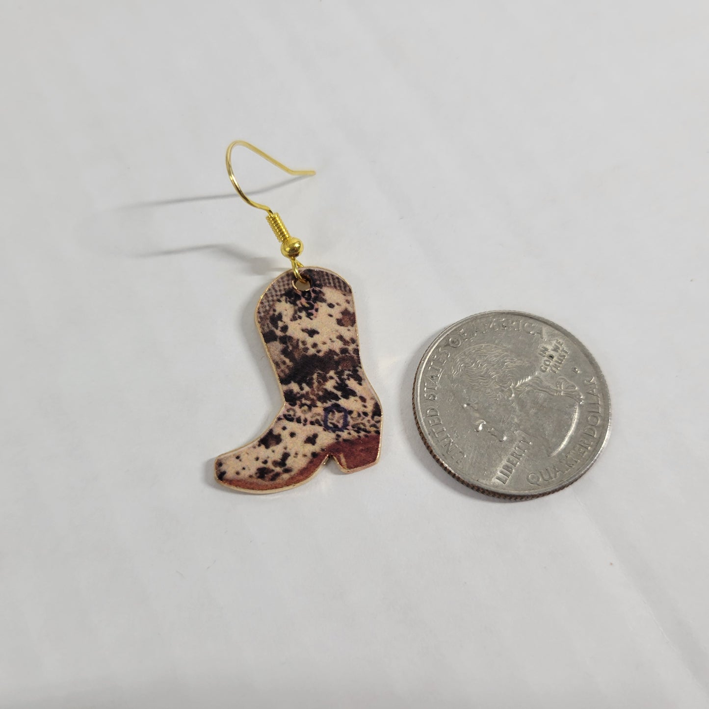 Brown Tan Cowgirl Boot Dangle Earrings Western Splotch Drop Jewelry E20E