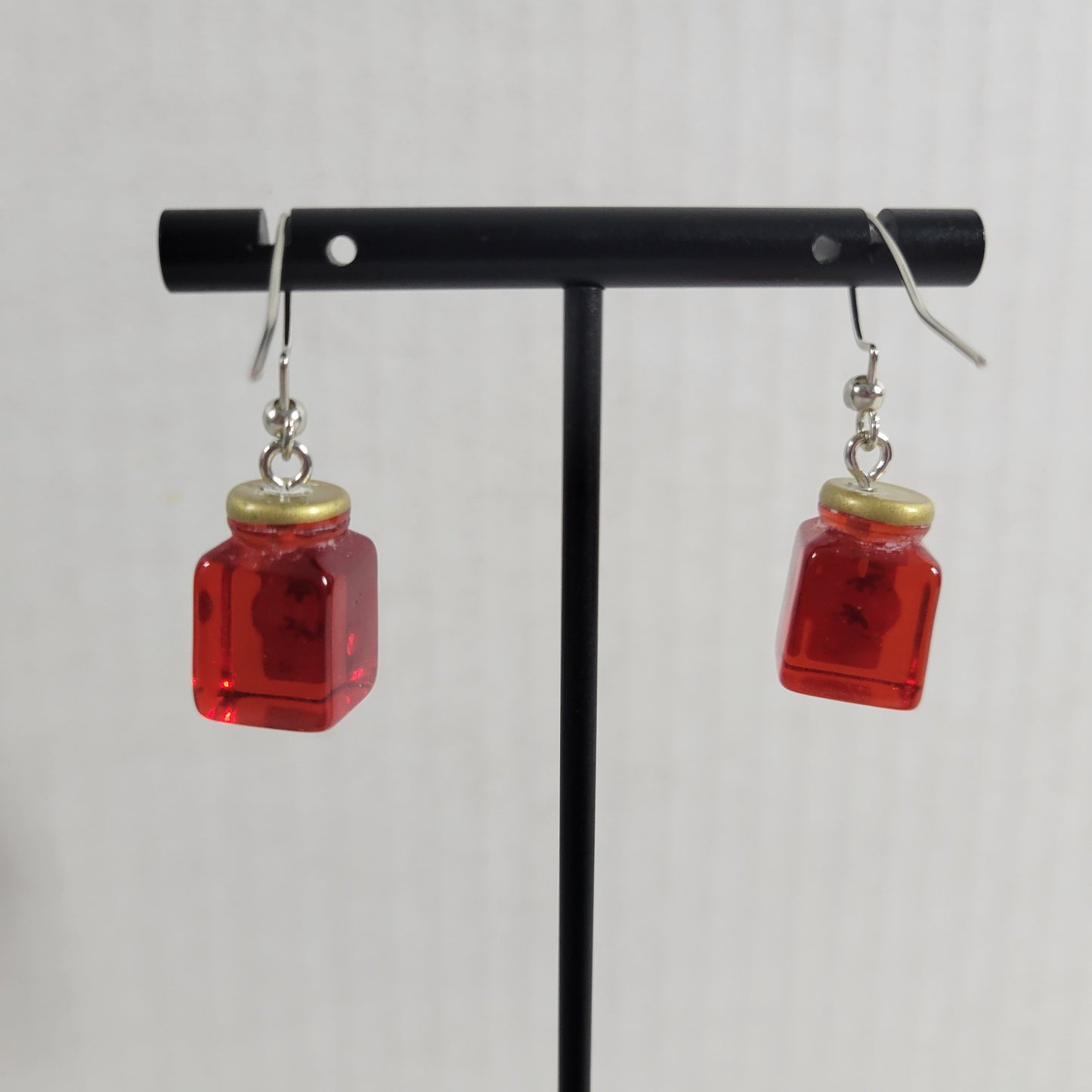 Strawberry Jam Jars 3D Dangle Earrings Red Fruit Food Fish Hook Novelty E21E