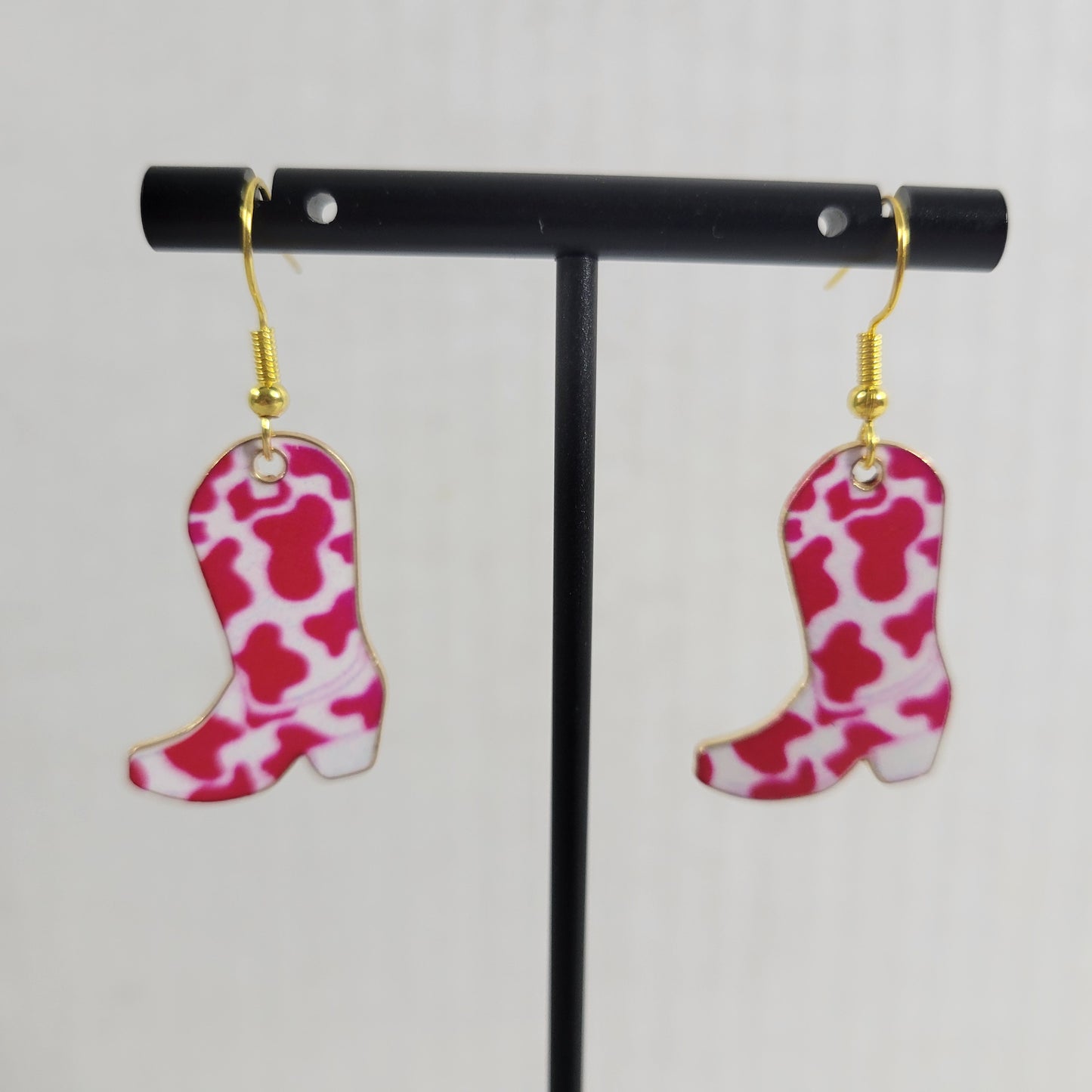 Pink White Cowgirl Dangle Earrings Western Splotch Rodeo Drop Jewelry New E25E