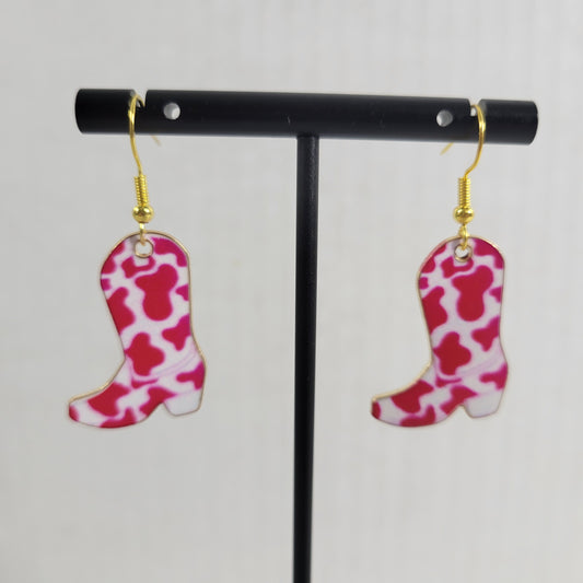 Pink White Cowgirl Dangle Earrings Western Splotch Rodeo Drop Jewelry New E25E