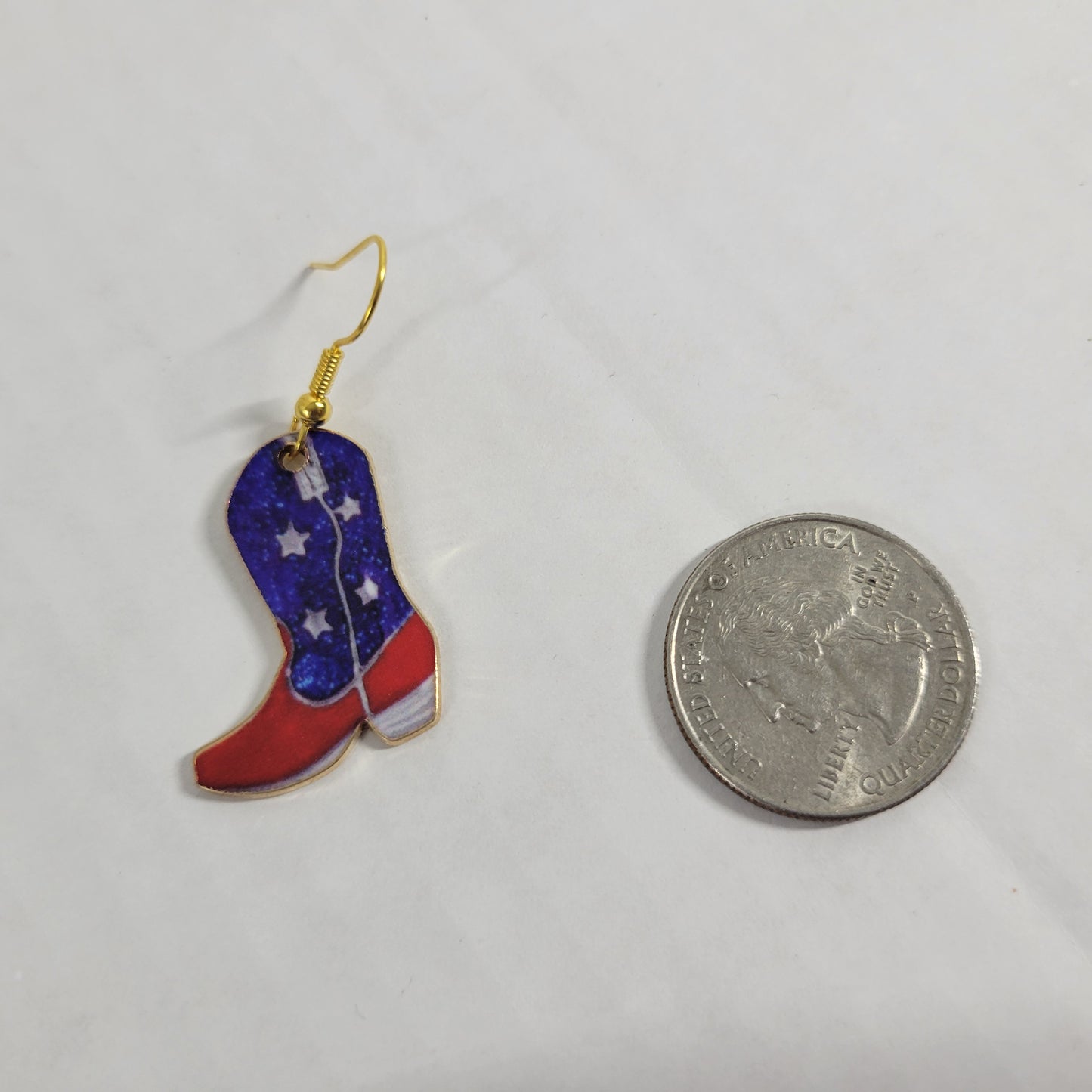 4th of July Cowgirl Boot Dangle Earrings Patriotic Western Americana New E27E
