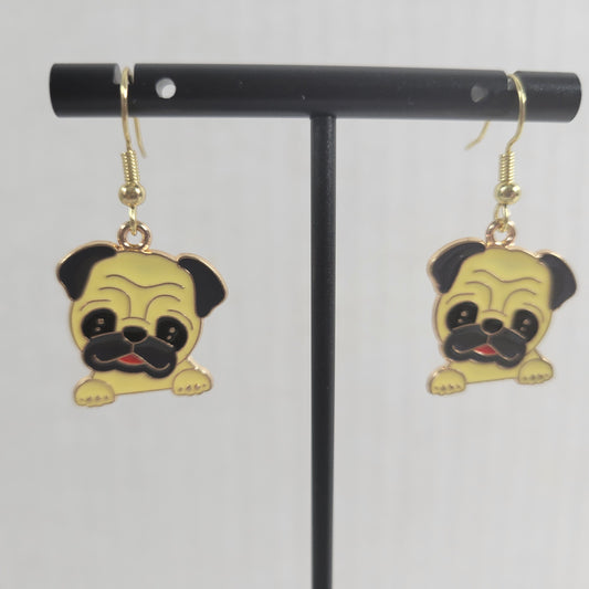 Bulldog Dog Dangle Earrings Fish Hook Puppy Novelty Jewelry Pet Lover Gift E33E