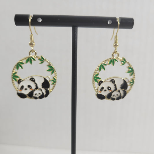 Panda Bear Mother Baby Dangle Earrings Fish Hook Cute Animal Jewelry Gift E35E